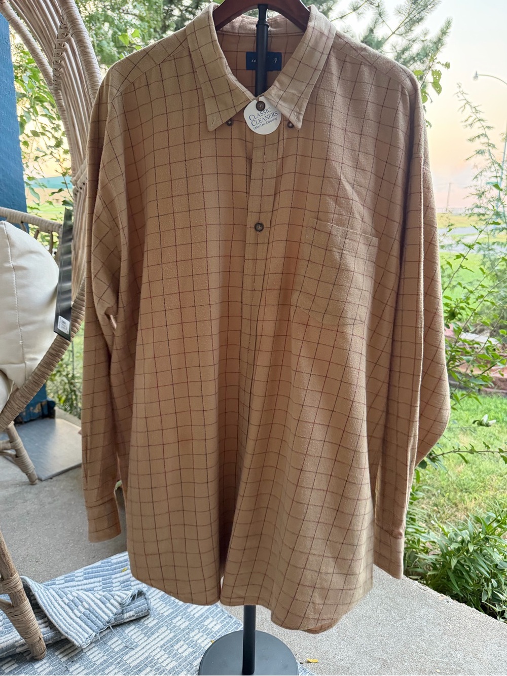 Towncraft Men's Tan Windowpane Button-Down Shirt XXL